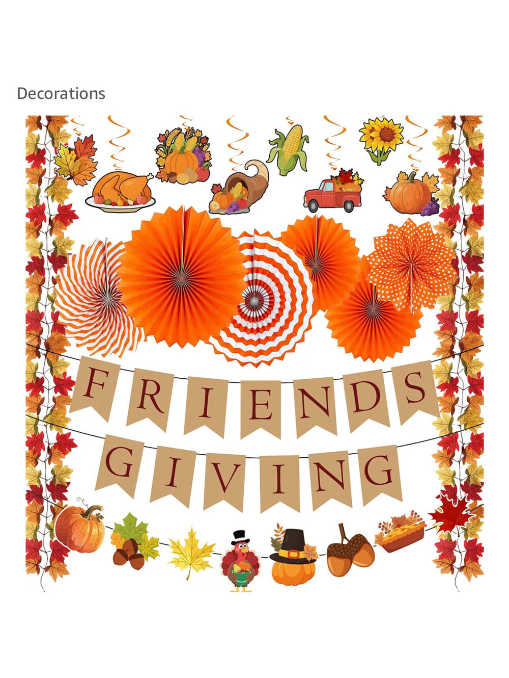 Friendsgiving Thanksgiving Decor Party Maple Leaf Banner Kit New